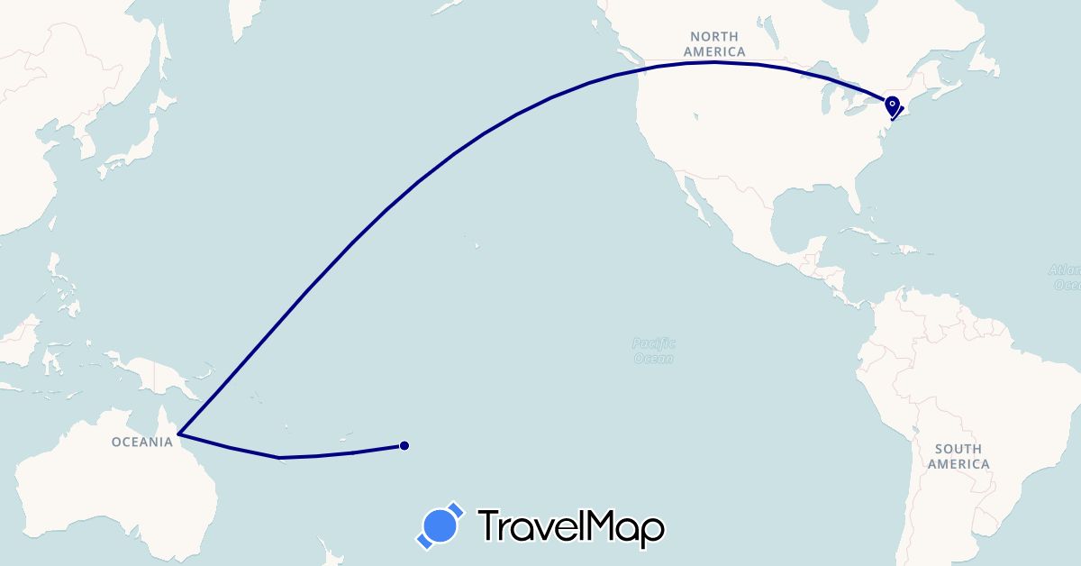TravelMap itinerary: driving in Australia, France, Niue, United States (Europe, North America, Oceania)